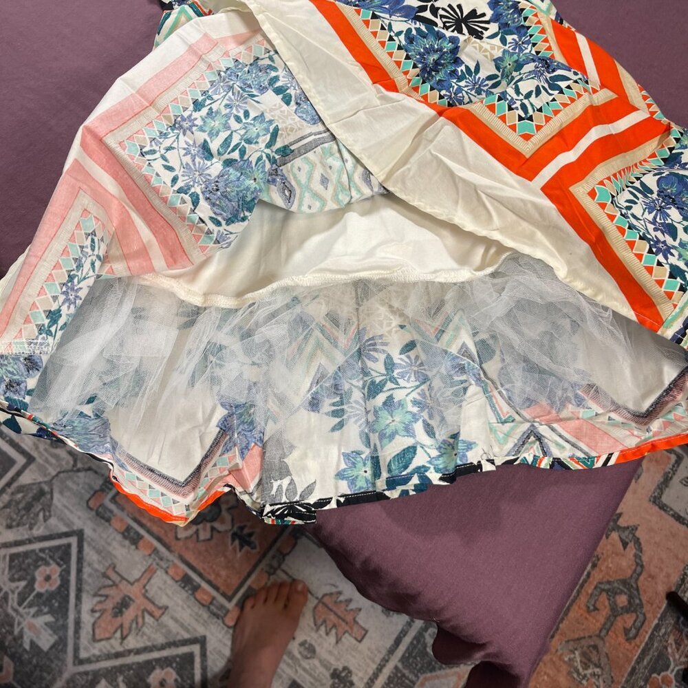 Rwish Fit and Flare Floral Geometric Dress with blues/orange - Size Small - Picture 4 of 8